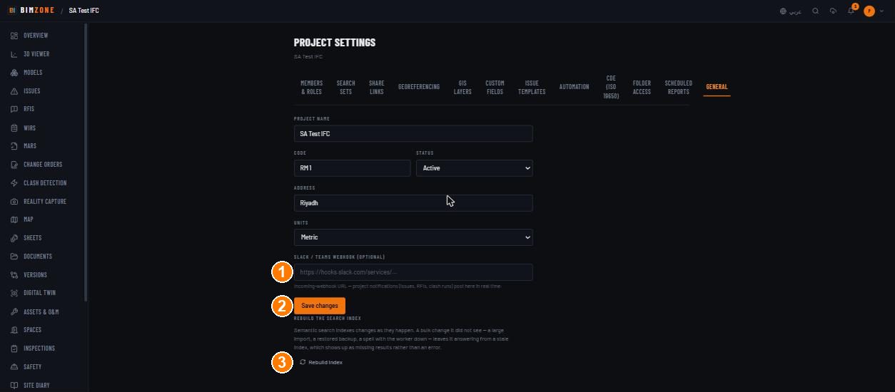 Project settings — General